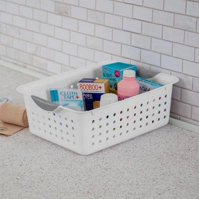 Sterilite 16248006 Medium Ultra Plastic Storage Organizer Basket White (48 Pack)