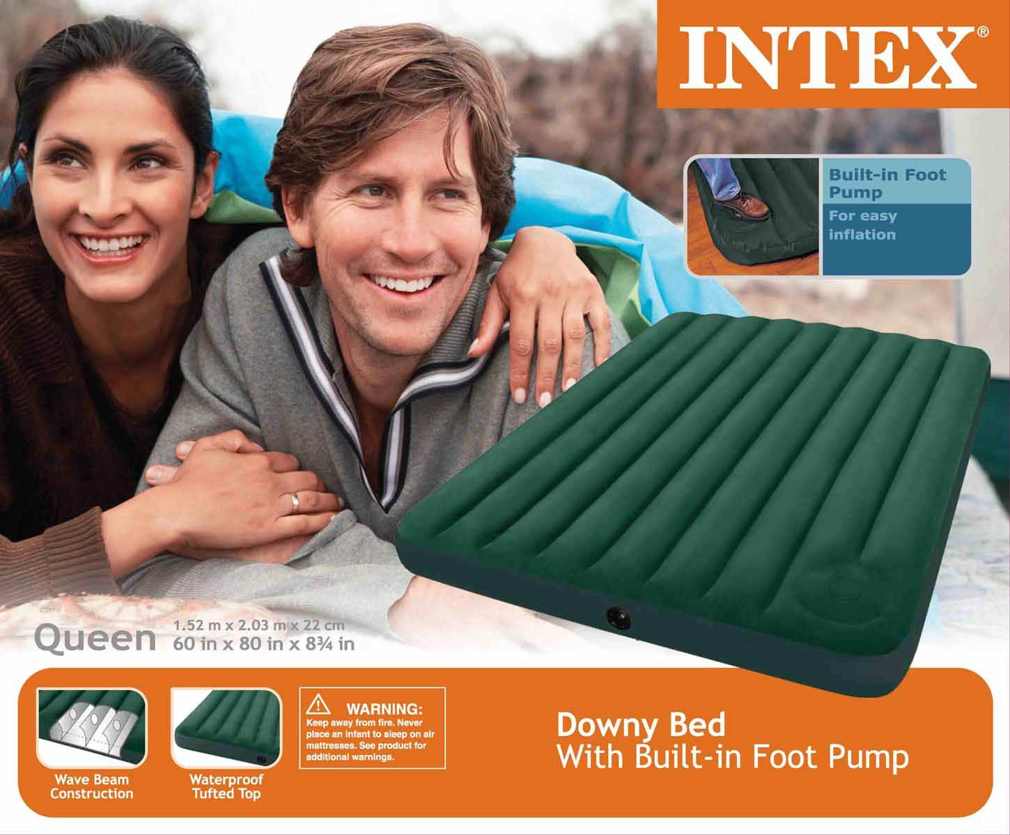 Intex 66929E Inflatable Downy Queen Air Bed Camping Mattress + Air Pump (3 Pack)
