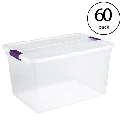 Sterilite ClearView 66 Quart Plastic Stacking Storage Tote w/ Latch Lid, 60 Pack