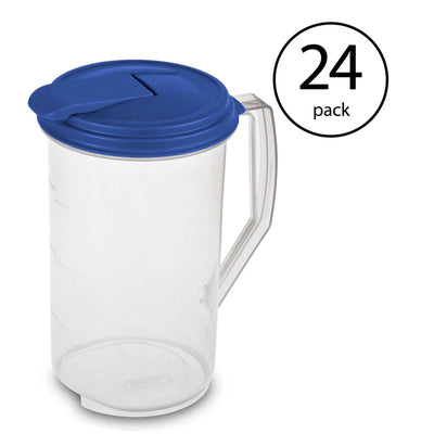 Sterilite 2 Quart Round Plastic Hinged Pitcher, Sky Blue Lid  (24 Pack)