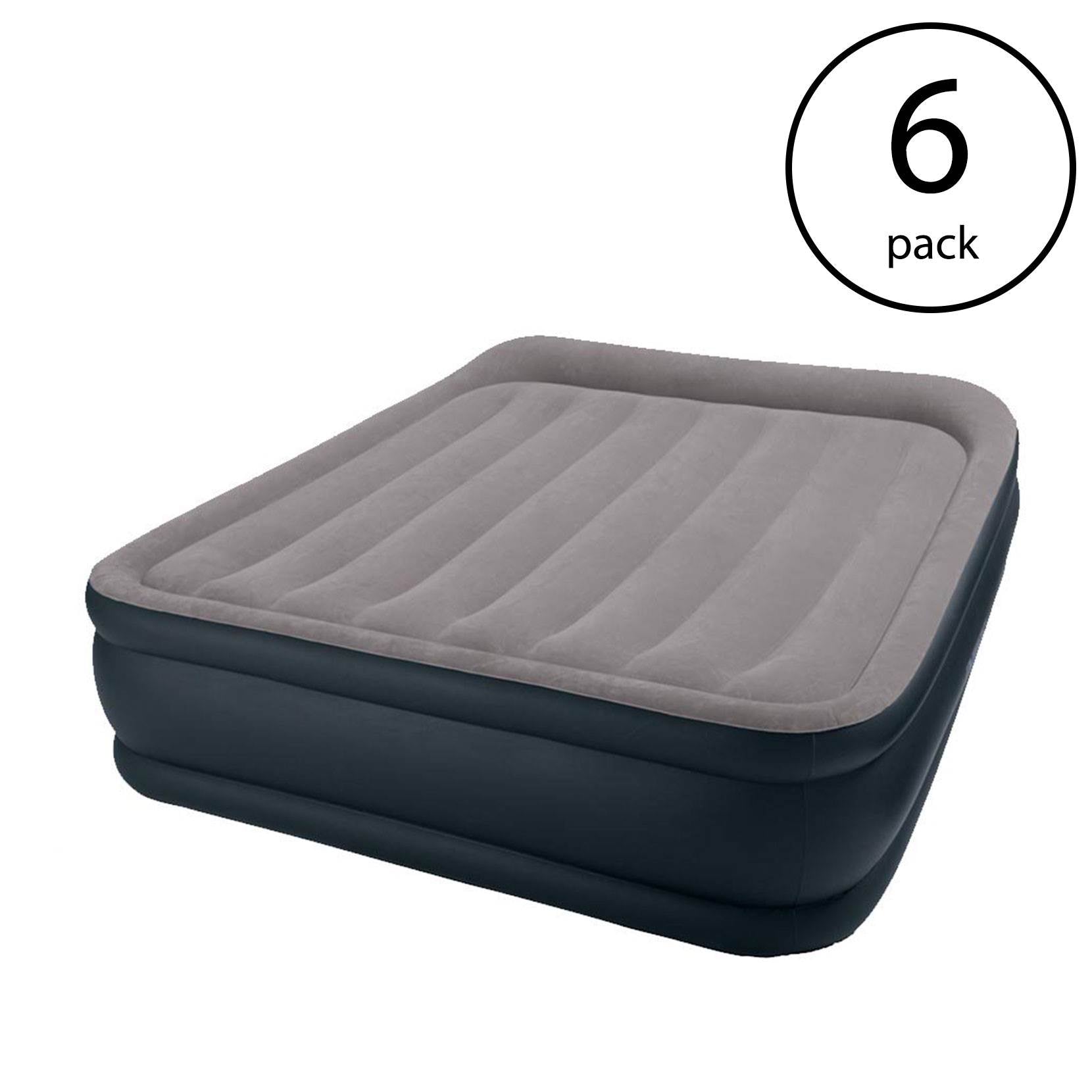 Intex Deluxe Raised Pillow Rest Air Bed with Built-In Air Pump, Queen (6 Pack)
