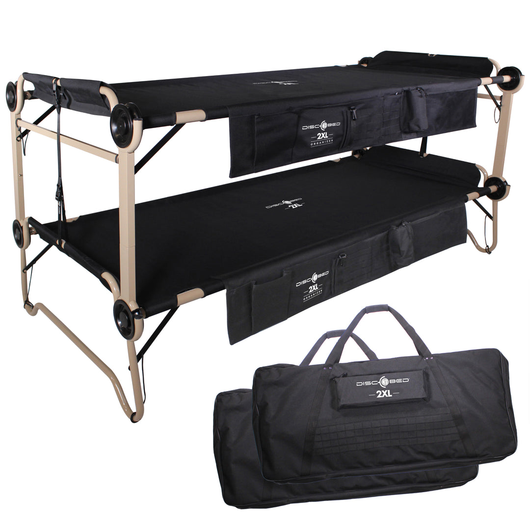 Disc-O-Bed 2XL Cam-O-Bunk Benchable Double Cot w/Organizers, Black