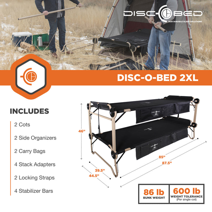 Disc-O-Bed 2XL Cam-O- Bunked Organizers Double Camping Cot, Black (Open Box)