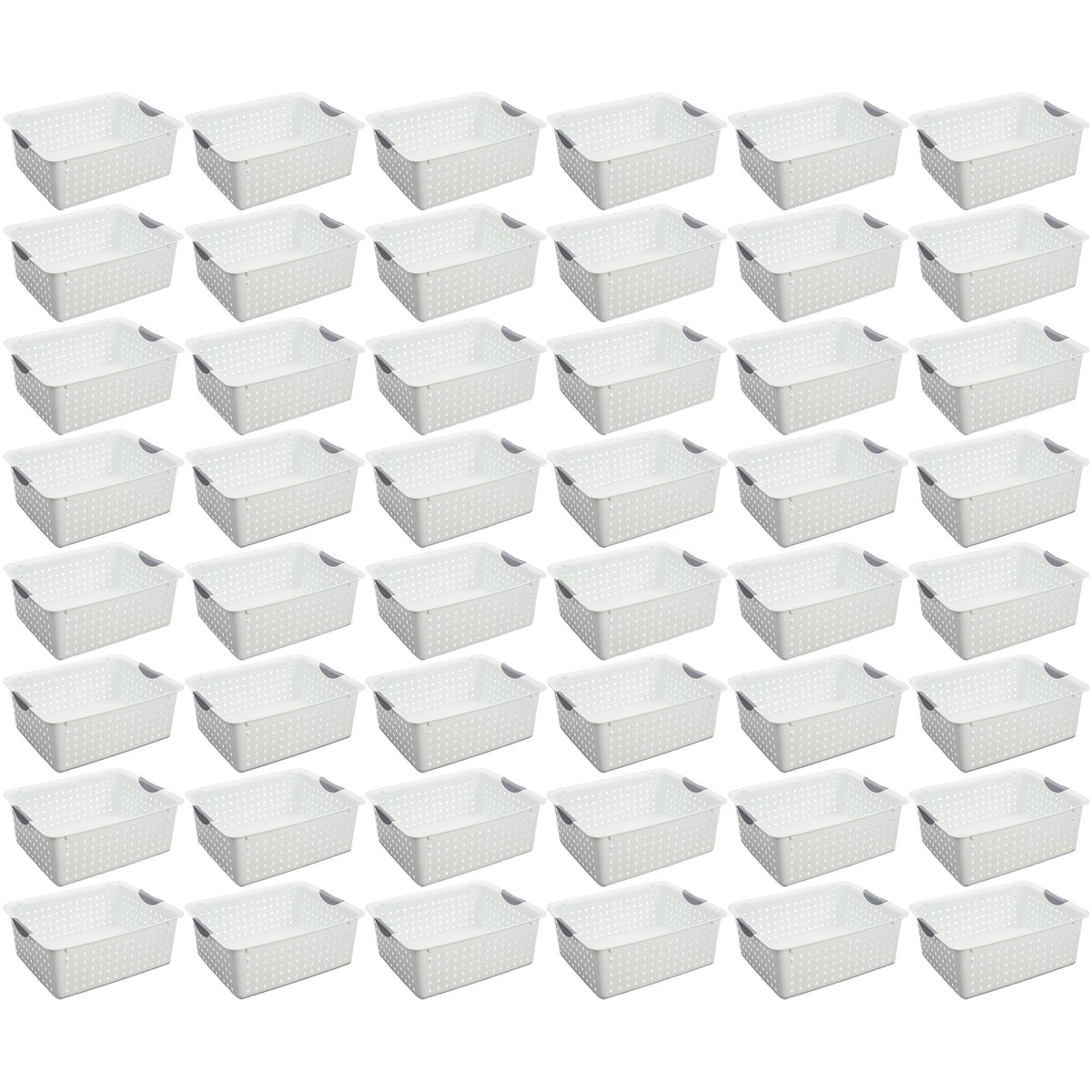 Sterilite Large Ultra Plastic Storage Bin Baskets with Handles, White, 48 Pack