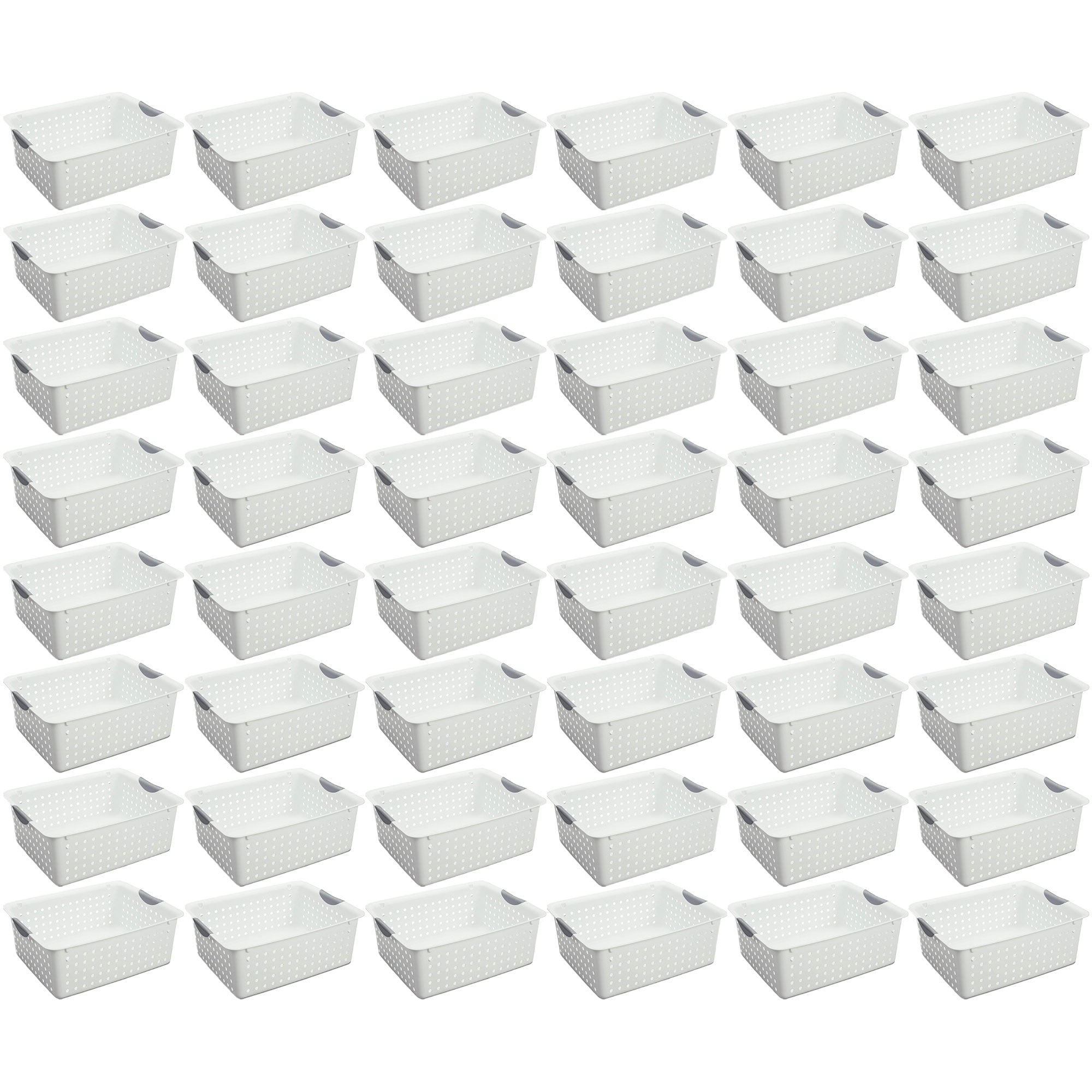 Sterilite Large Ultra Plastic Storage Bin Baskets with Handles, White, 48 Pack