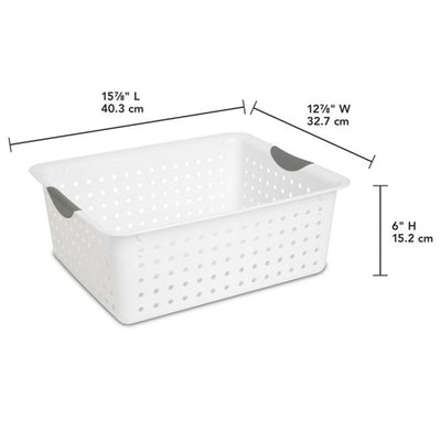 Sterilite Large Ultra Plastic Storage Bin Baskets with Handles, White, 48 Pack