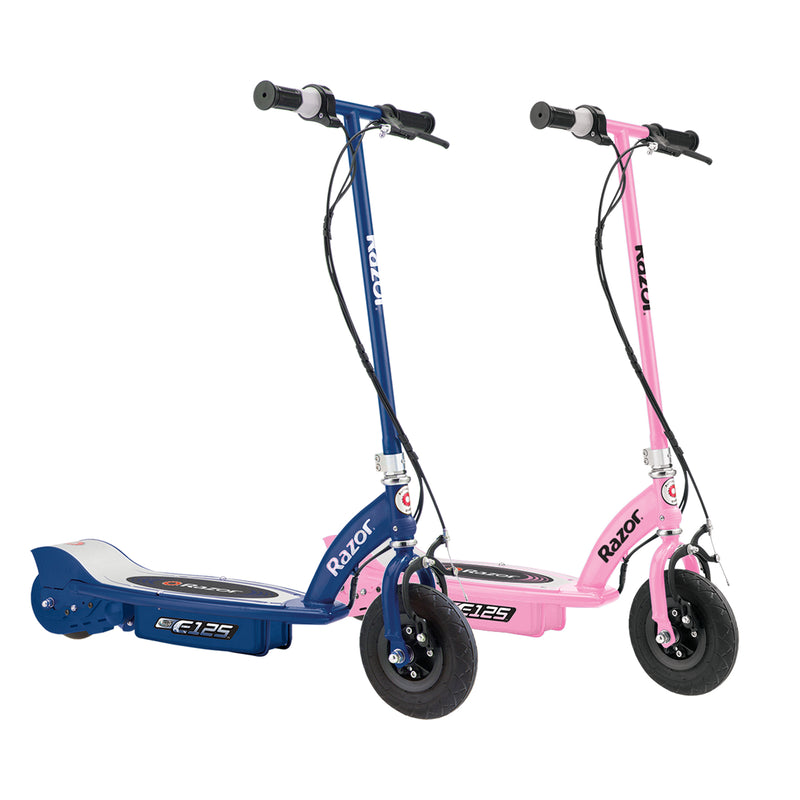 Razor E125 Motorized Rechargeable Kids Youth Electric Scooters, 1 Pink & 1 Blue