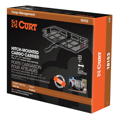 Curt Vehicle Folding Mounting Basket Style Cargo Carrier + Rainproof Cargo Bag