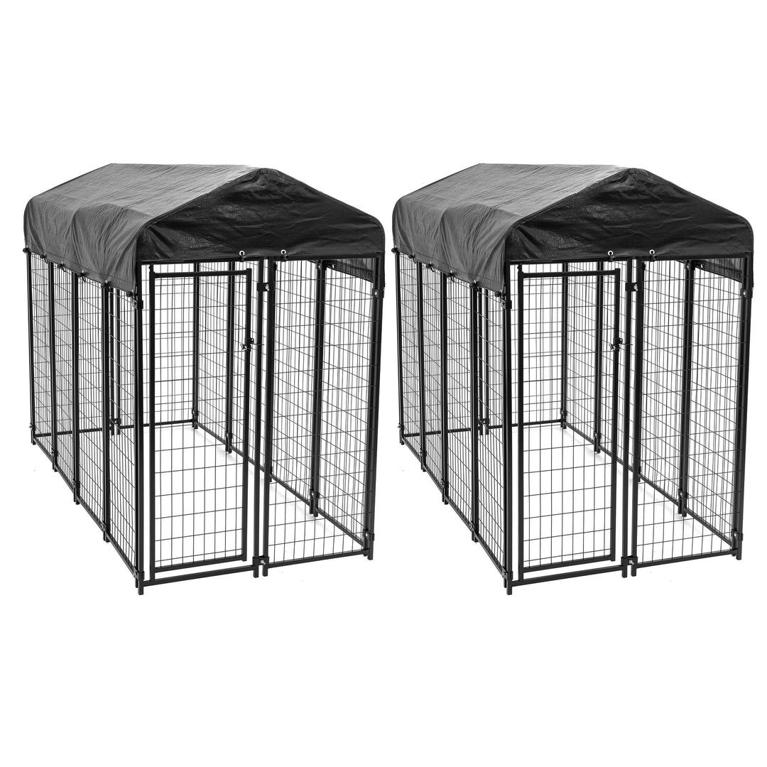 Lucky Dog Uptown Large Outdoor Covered Kennel Heavy Duty Dog Fence Pen (2 Pack)