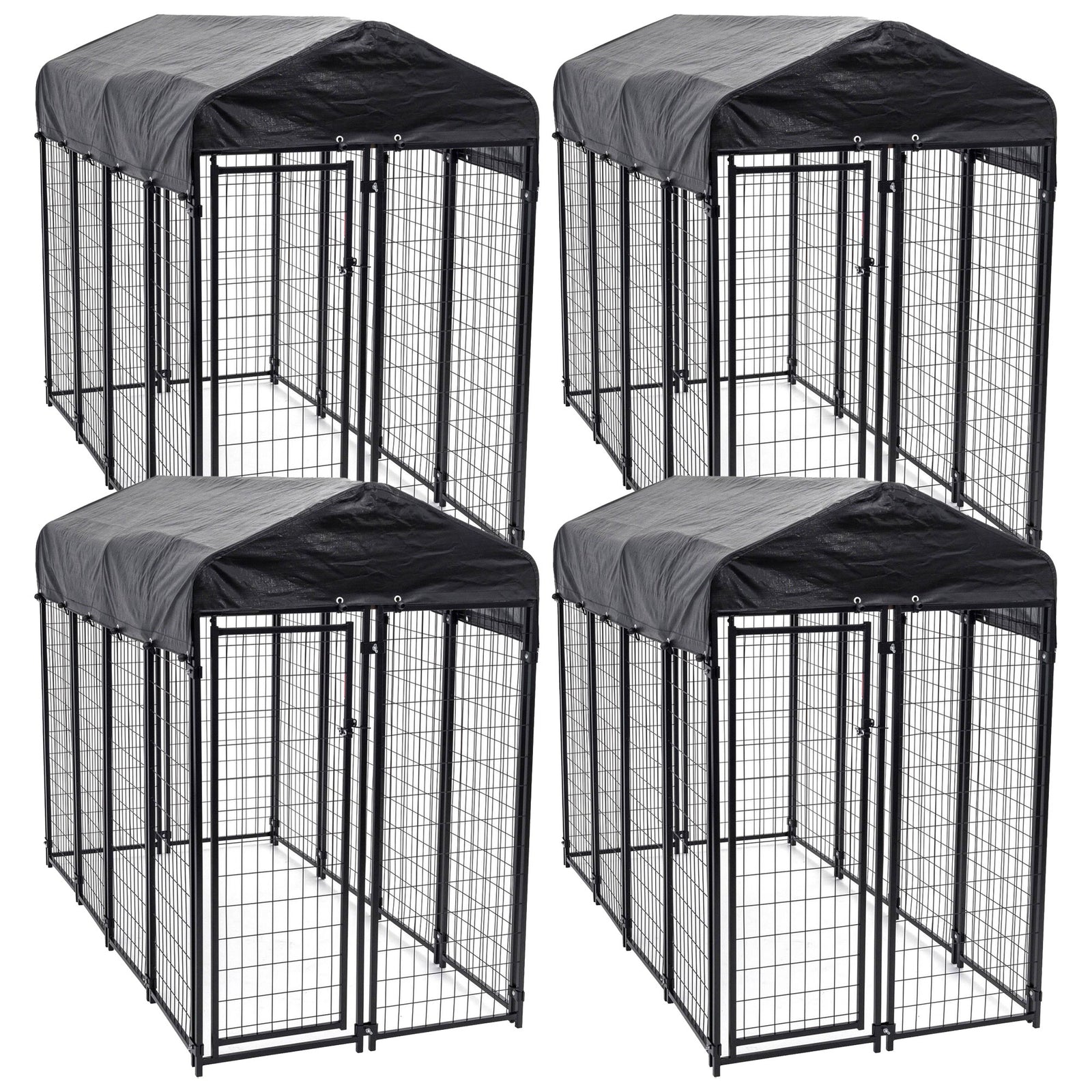 Lucky Dog Uptown Large Outdoor Covered Kennel Heavy Duty Dog Fence Pen (4 Pack) - VMInnovations
