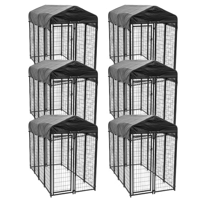 Lucky Dog Uptown Large Outdoor Covered Kennel Heavy Duty Dog Fence Pen (6 Pack) - VMInnovations