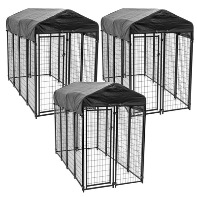 Lucky Dog Uptown Large Outdoor Covered Kennel Heavy Duty Dog Fence Pen (3 Pack) - VMInnovations