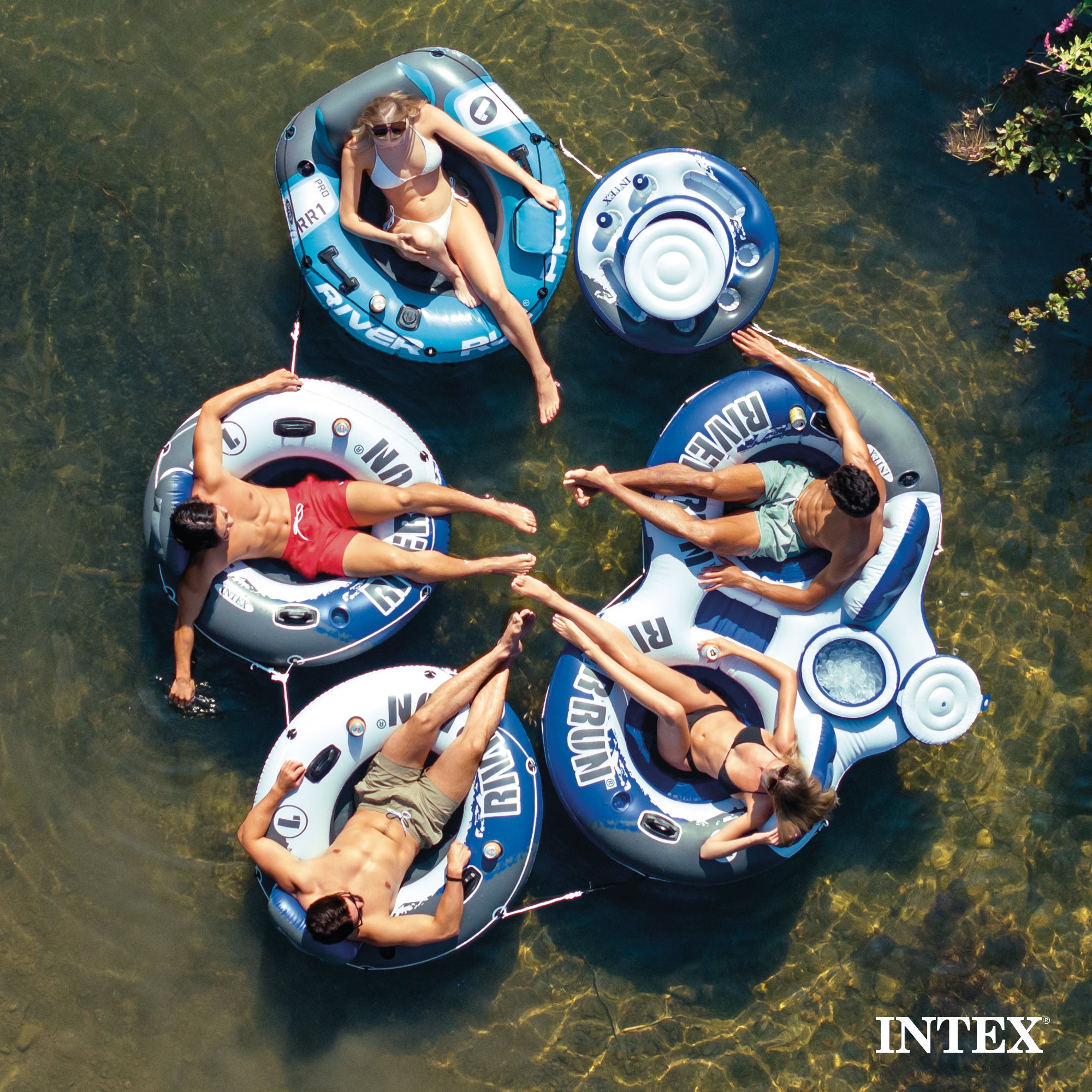 Intex River Run Inflatable Double Rider Tube & 2 River Run Single Water Floats - VMInnovations