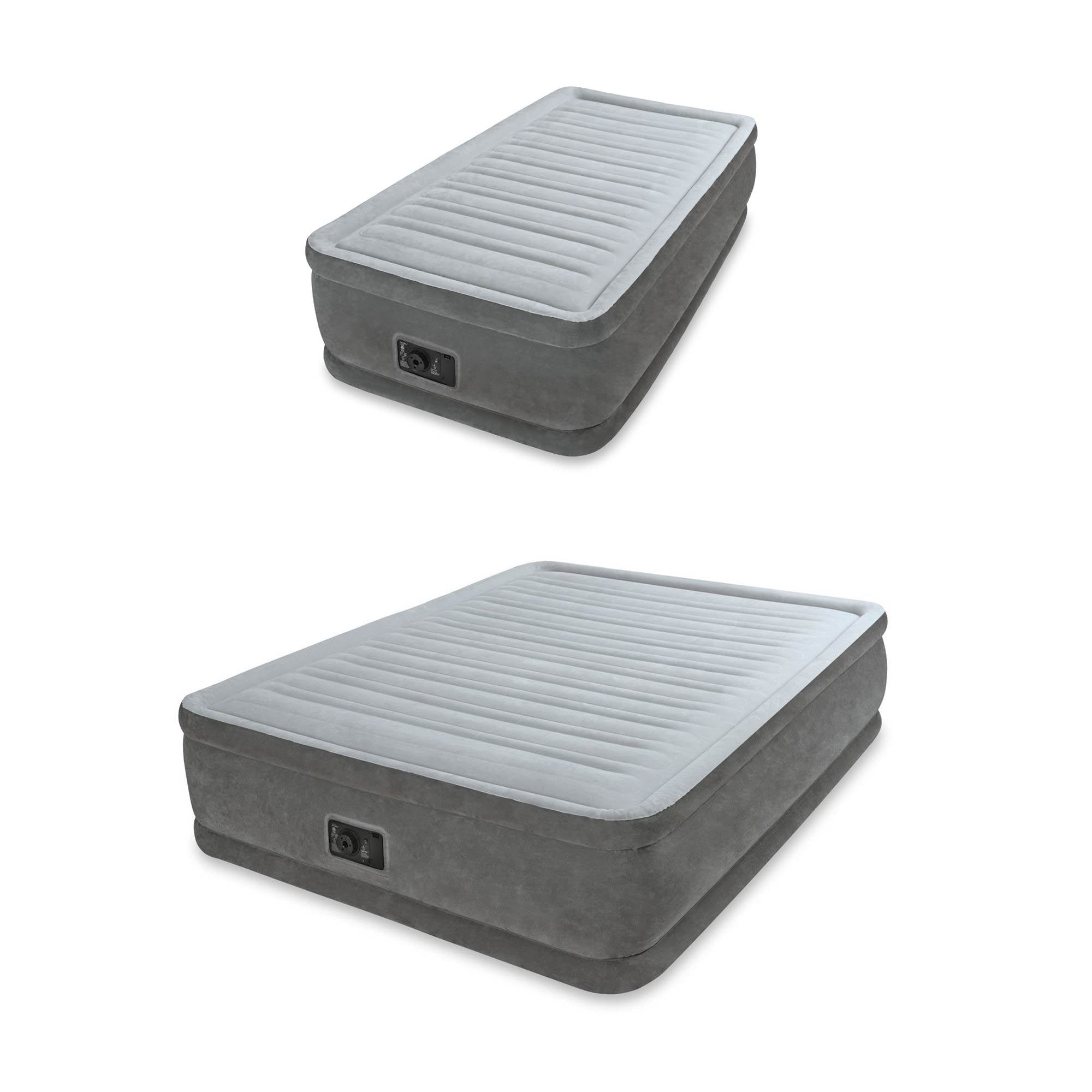 Intex Queen Comfort Plush Airbed + Dura-Beam Twin Airbed with Built-In Pumps