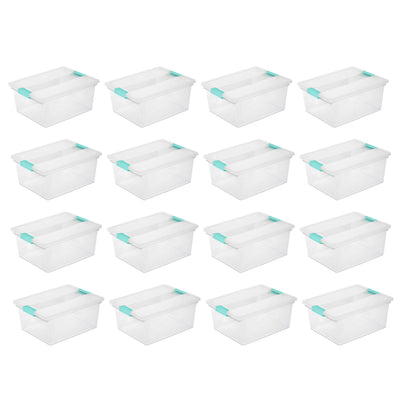 Sterilite Deep Clear Plastic Stackable Storage Bin w/ Clear Latch Lid, 16 Pack