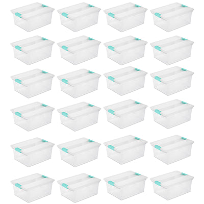 Sterilite Deep Clear Plastic Stackable Storage Bin w/ Clear Latch Lid, 24 Pack
