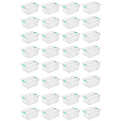 Sterilite Deep Clear Plastic Stackable Storage Bin w/ Clear Latch Lid, 32 Pack