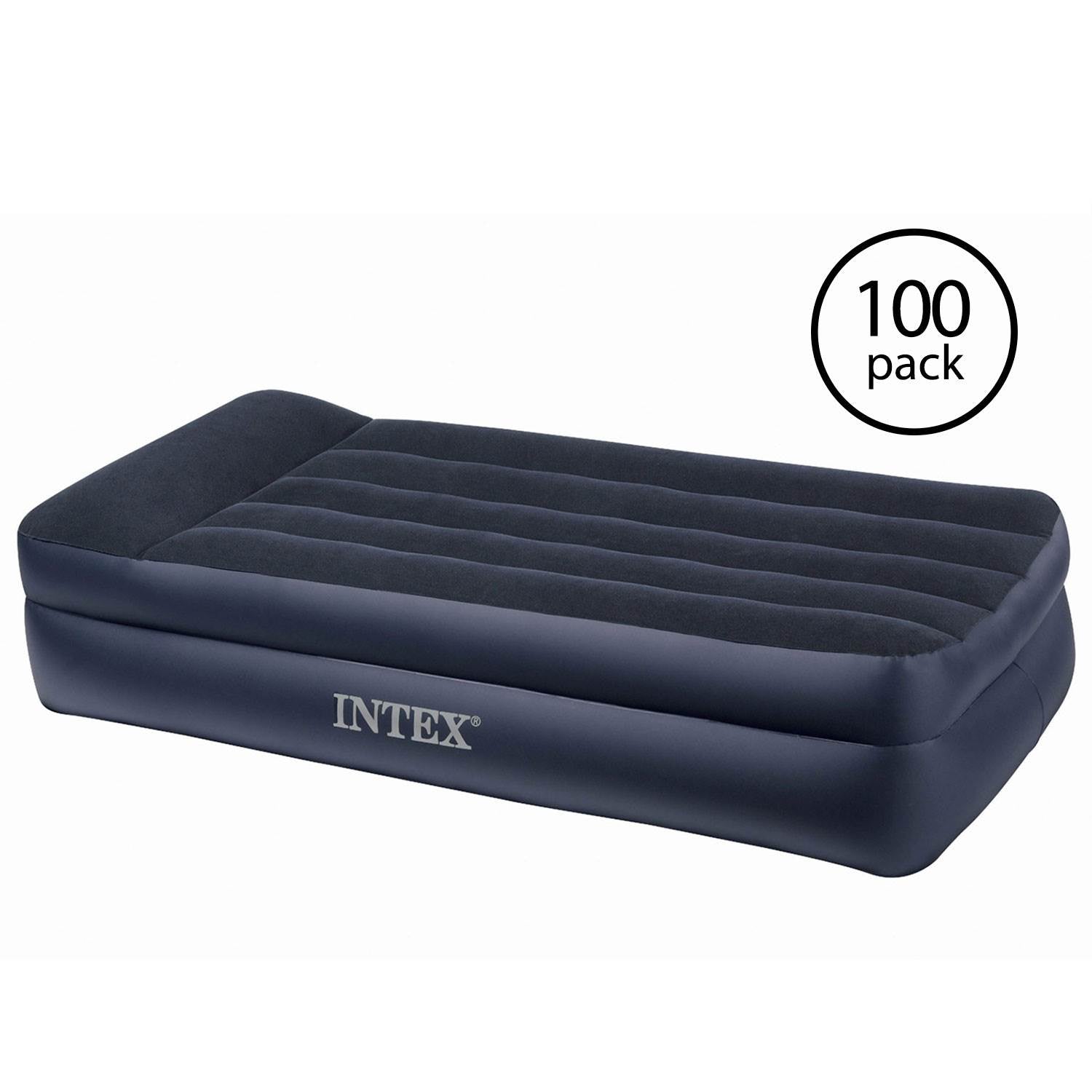 Intex Pillow Rest Twin Size Raised Pillow Air Mattress Built-In Pump (100 Pack)