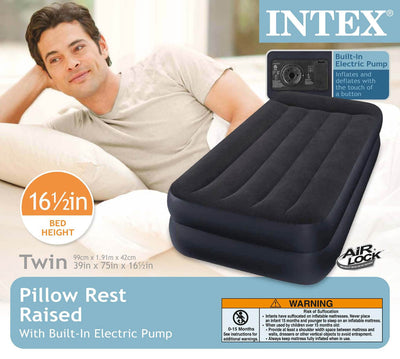 Intex Pillow Rest Twin Size Raised Pillow Air Mattress Built-In Pump (100 Pack)