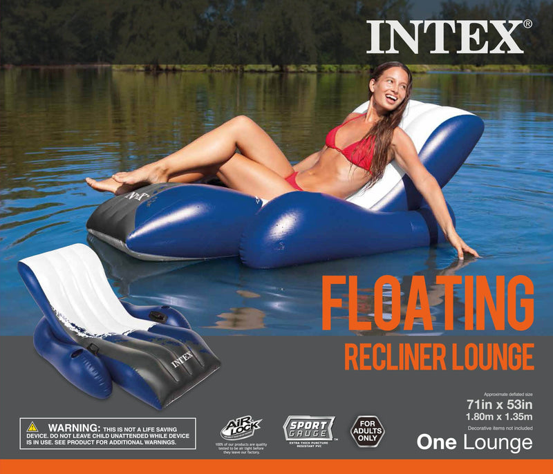 Intex Inflatable Floating Lounge Pool Recliner Chair with Cup Holders (4 Pack)