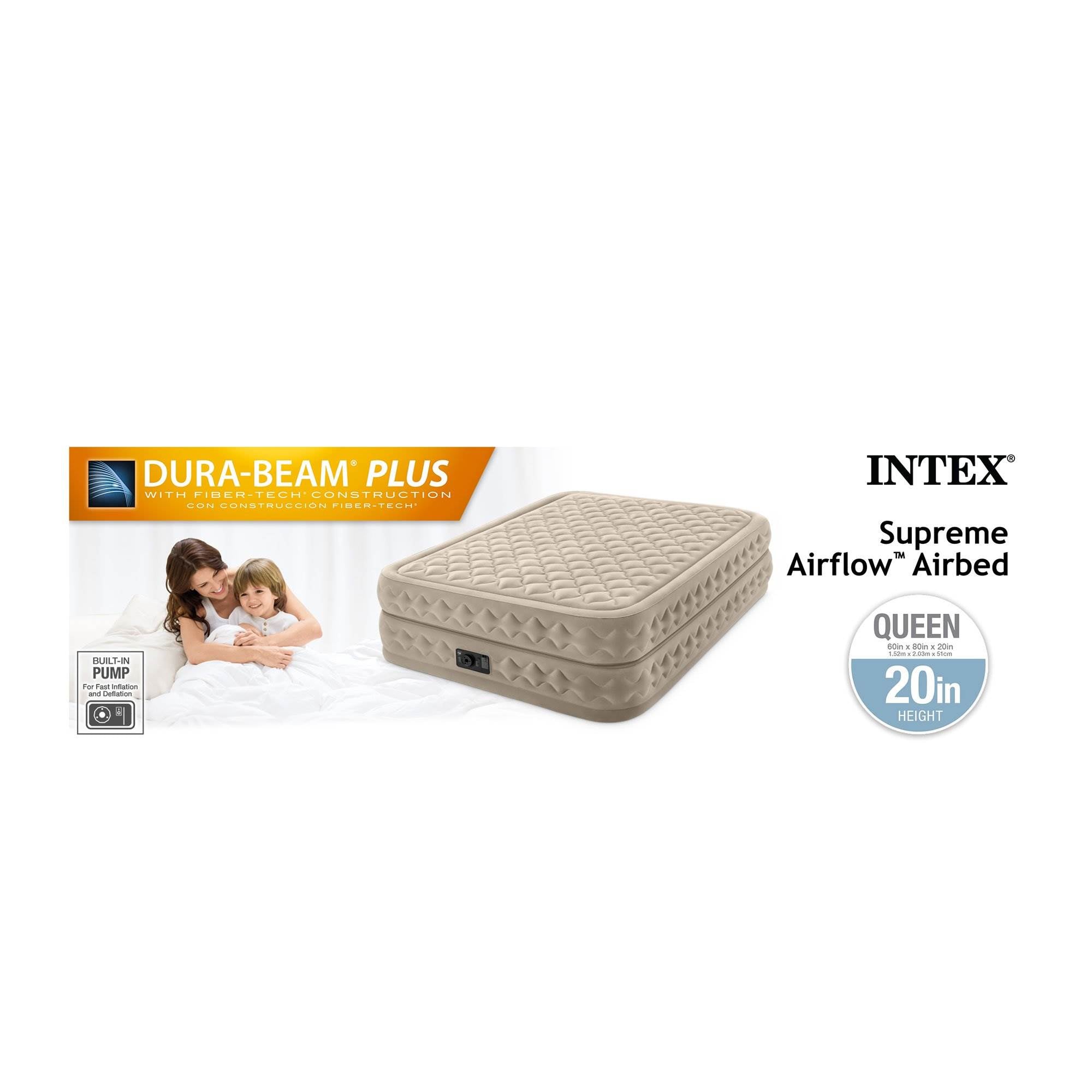 Intex Queen 20 Inch DuraBeam Supreme Air Flow Airbed Mattress with Pump (3 Pack)