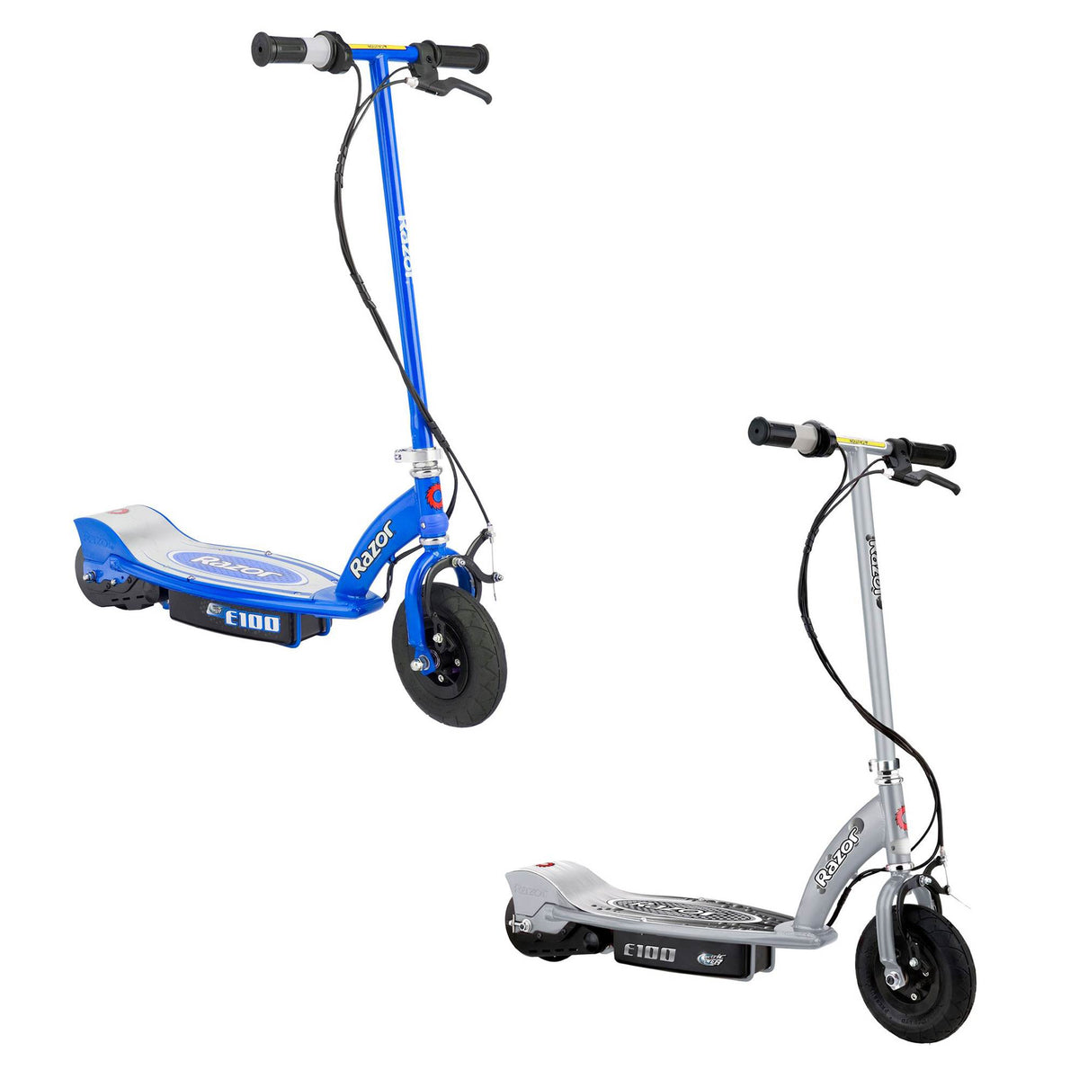 Razor E100 Kids Motorized 24 Volt Electric Powered Scooter, 1 Silver and 1 Blue