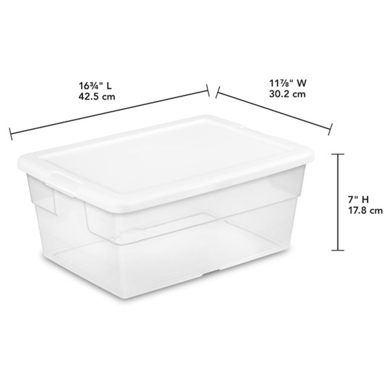 Sterilite 16 Quart Clear Plastic Stacking Storage Container Box w/ Lid, 48 Pack