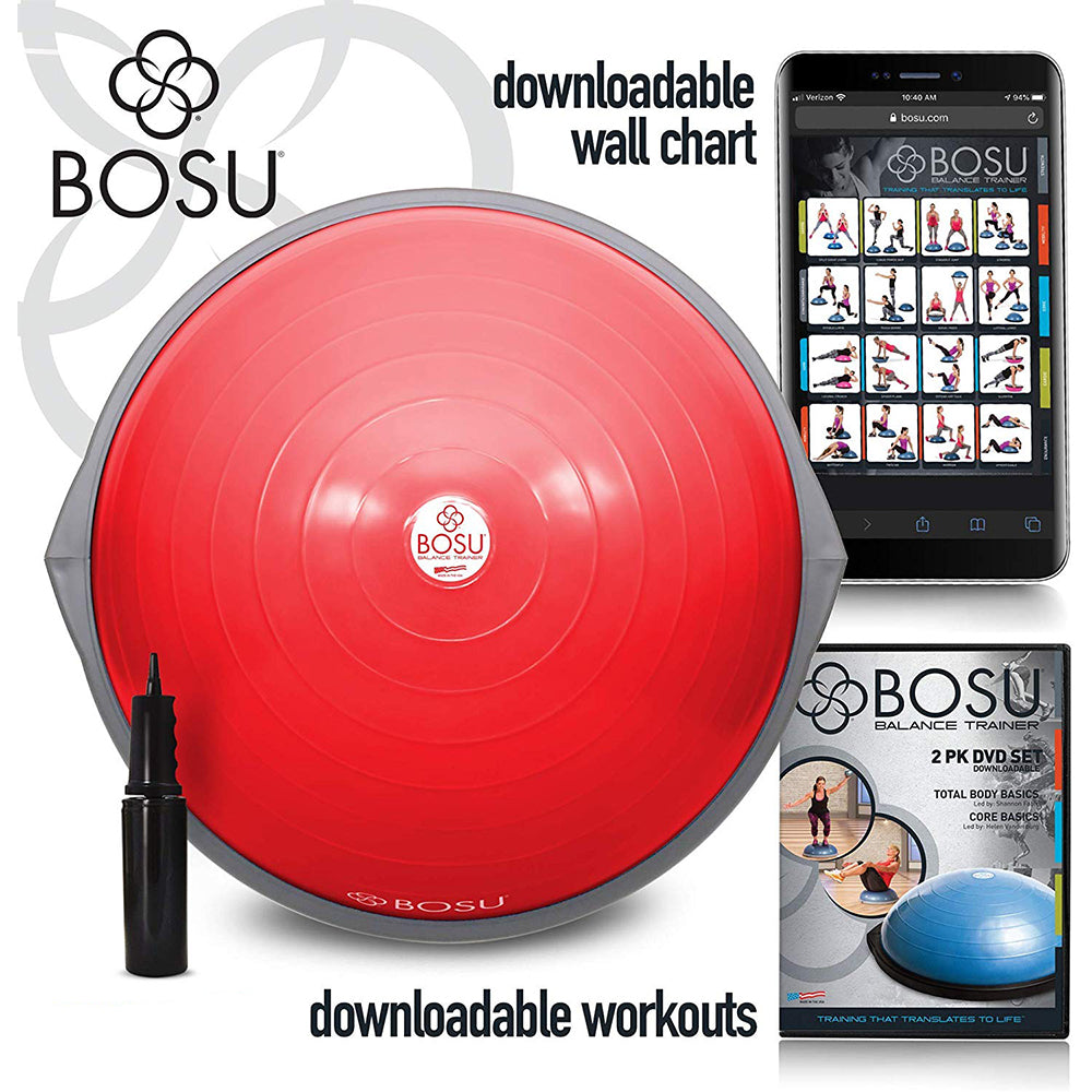 Bosu 72-10850 Home Gym The Original Balance Trainer 65 cm Diameter, Red and Gray - VMInnovations