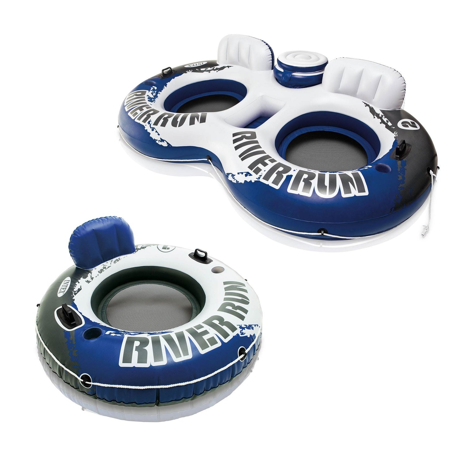 Intex River Run Inflatable 2 Person Pool Tube Float w/ Cooler + Single Float - VMInnovations