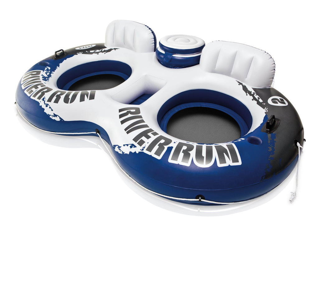 Intex River Run Inflatable 2 Person Pool Tube Float w/ Cooler + Single Float