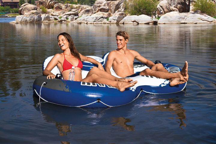 Intex River Run Inflatable 2 Person Pool Tube Float w/ Cooler + Single Float