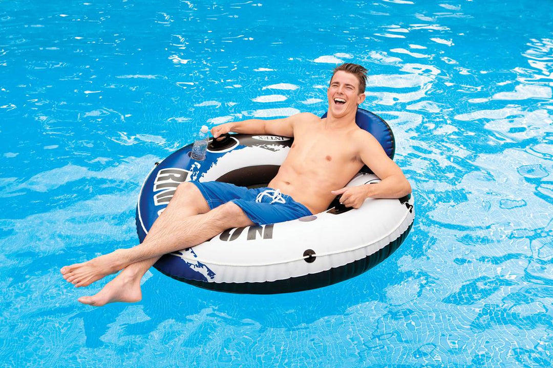 Intex River Run Inflatable 2 Person Pool Tube Float w/ Cooler + Single Float