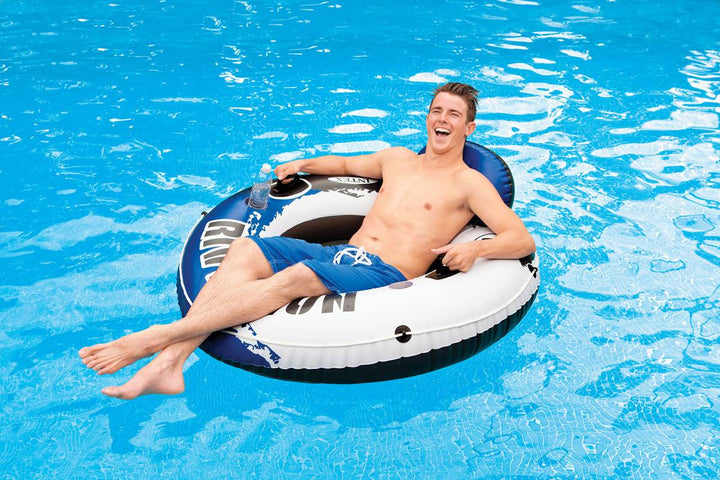 Intex River Run Inflatable 2 Person Pool Tube Float w/ Cooler + Single Float