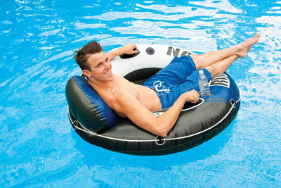 Intex River Run Inflatable 2 Person Pool Tube Float w/ Cooler + Single Float