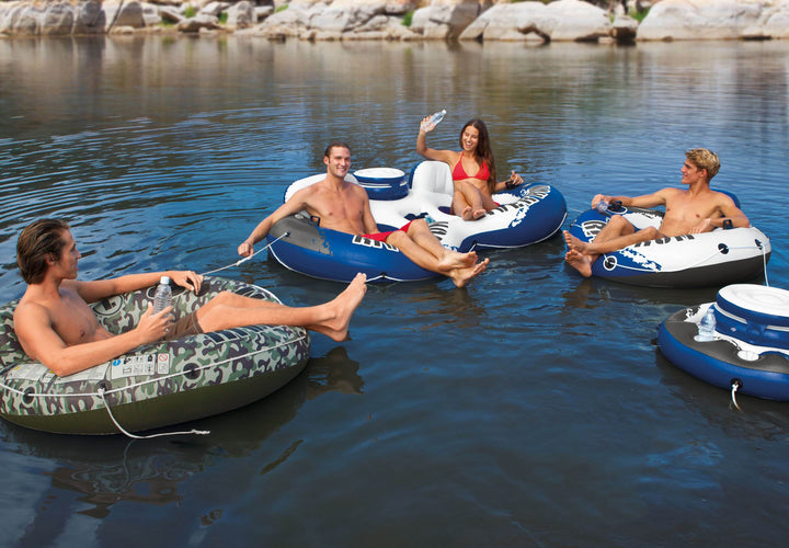 Intex River Run Inflatable 2 Person Pool Tube Float w/ Cooler + Single Float