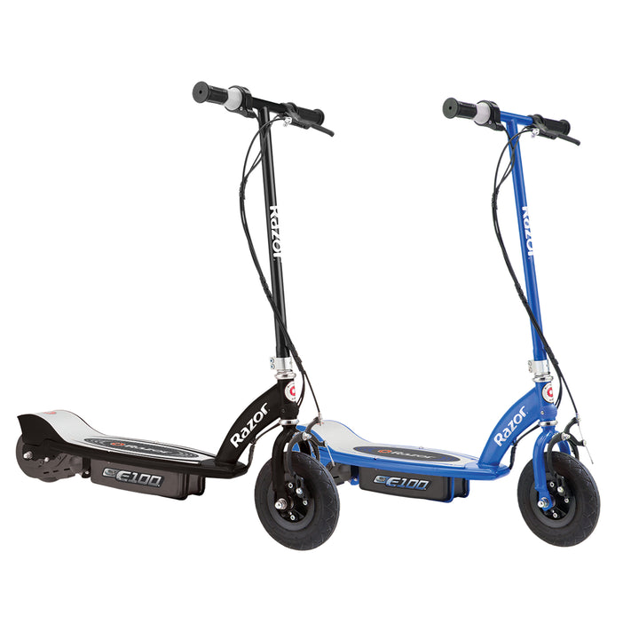 Razor E100 Motorized Rechargeable Kids Toy Electric Scooters, 1 Black & 1 Blue