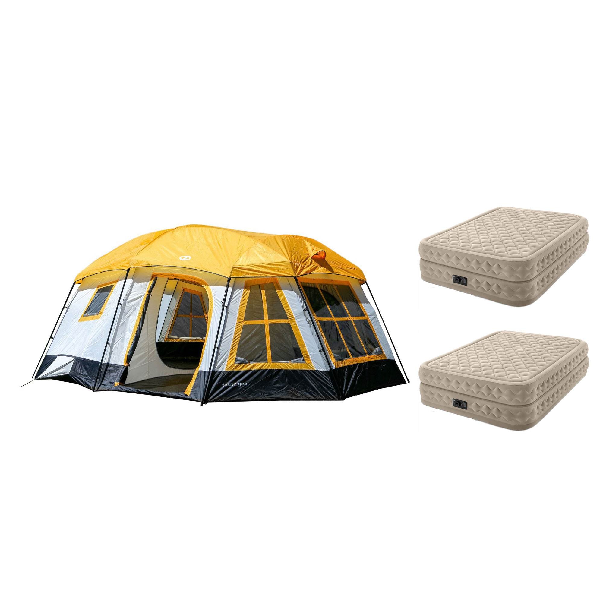 Intex Queen 20 Inch DuraBeam Airbed Mattress (2 Pack) + 16-Person 3-Season Tent