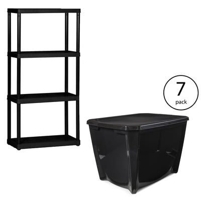 Gracious Living 4-Tier Shelf, UnitLife Story Black Storage Box, 20 Gal (7 Pack) - VMInnovations