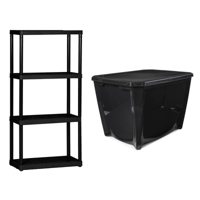 Gracious Living 4-Tier Shelf, UnitLife Story Black Storage Box, 20 Gal (7 Pack) - VMInnovations