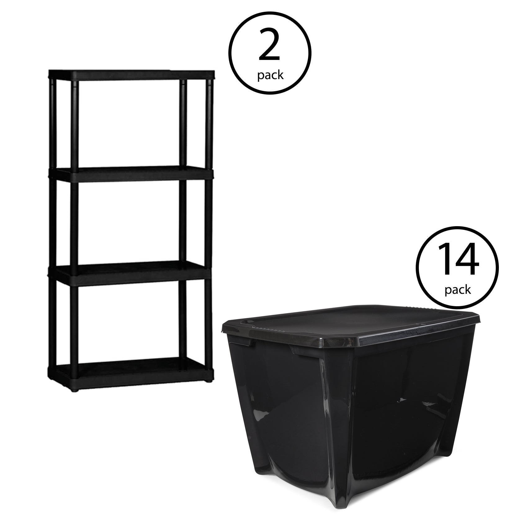 Gracious Living 4-Tier Shelf (2 Pack), Life Story Storage Box, 20 Gal (14 Pack) - VMInnovations