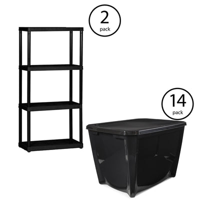Gracious Living 4-Tier Shelf (2 Pack), Life Story Storage Box, 20 Gal (14 Pack) - VMInnovations
