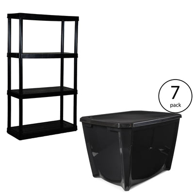 Gracious Living 4 Shelf, BlackLife Story Black Storage Box, 20 Gal (7 Pack)