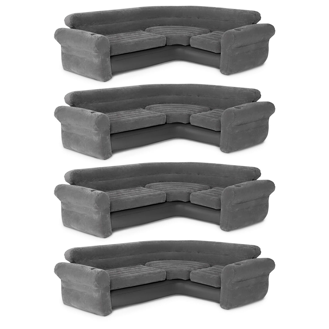 Intex Corner Sofa L-Shaped Inflatable Lounge Couch w/ Cupholders, Gray (4 Pack)