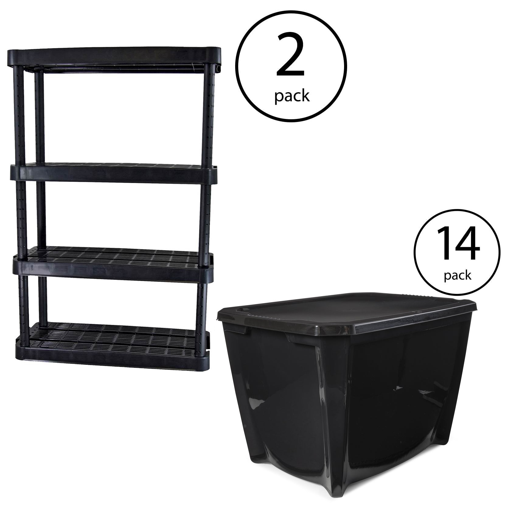 Gracious Living Shelves (2 Pack), BlackLife Story Storage Box, 20 Gal (7 Pack) - VMInnovations