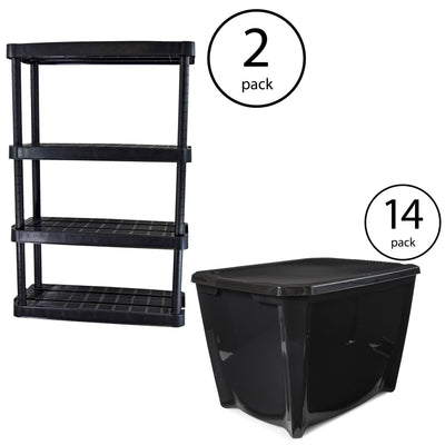 Gracious Living Shelves (2 Pack), BlackLife Story Storage Box, 20 Gal (7 Pack) - VMInnovations
