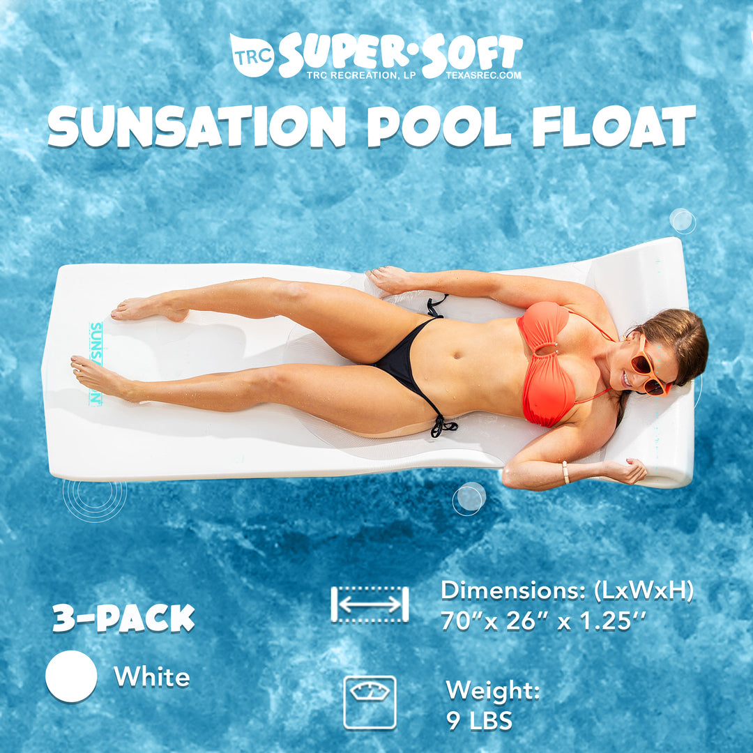 TRC Recreation Sunsation 70 Inch Thick Foam Raft Lounger Mat Pool Float (3 Pack)