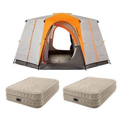Intex Queen 20 Inch DuraBeam Airbed Mattress with Pump (2 Pack) + 8 Person Tent