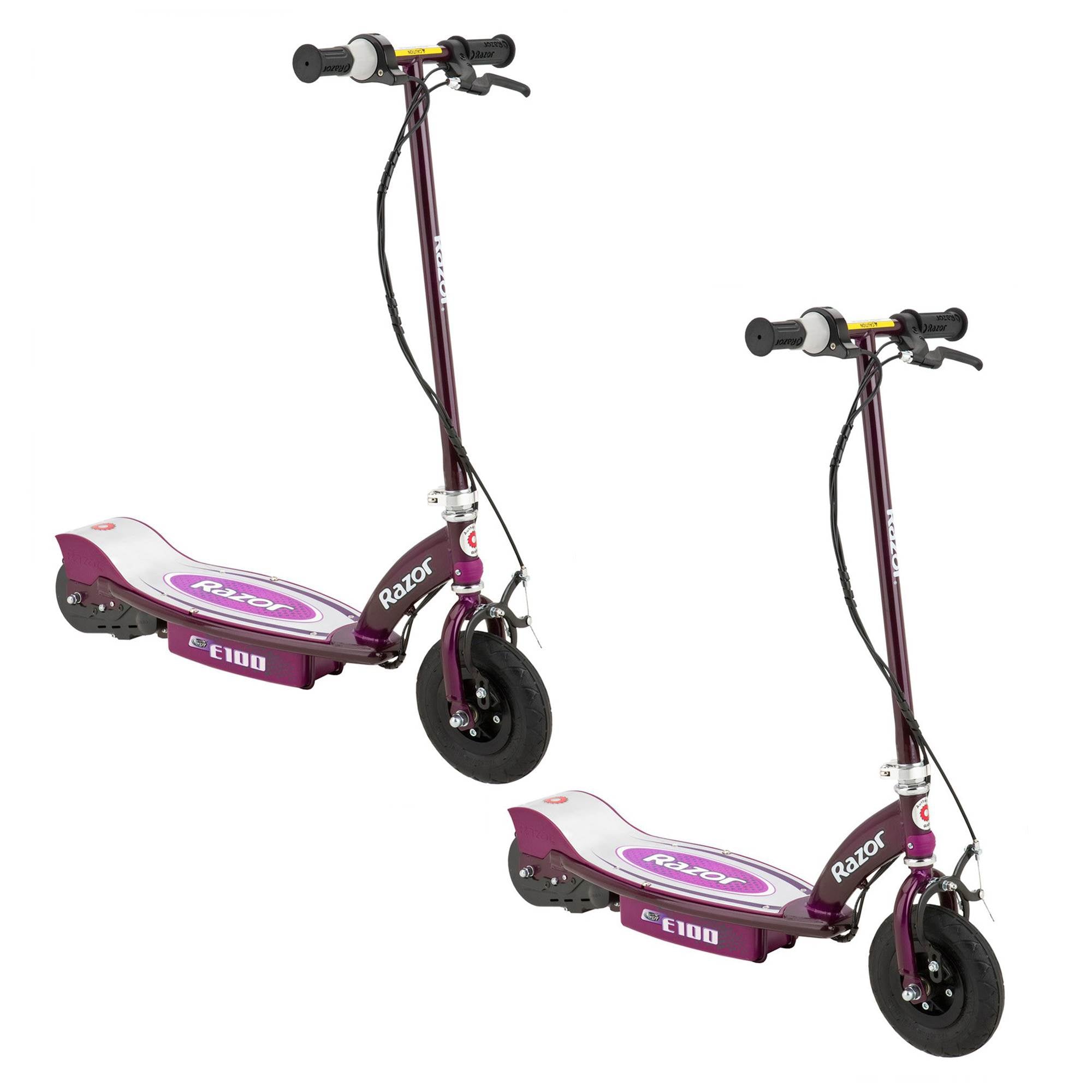Razor E100 Kids Ride On 24V Motorized Electric Powered Scooters, Purple (2 Pack)