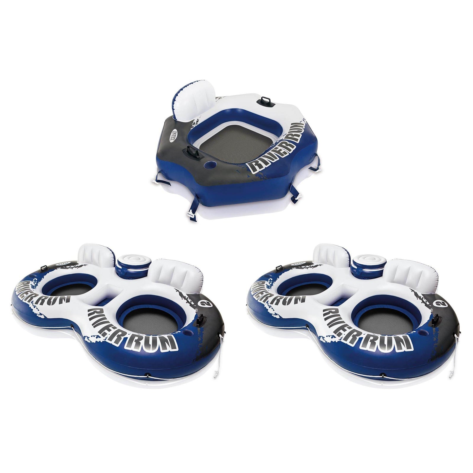 Intex River Run II Inflatable Tube(2) + River Run Connect Lounge Inflatable Tube - VMInnovations