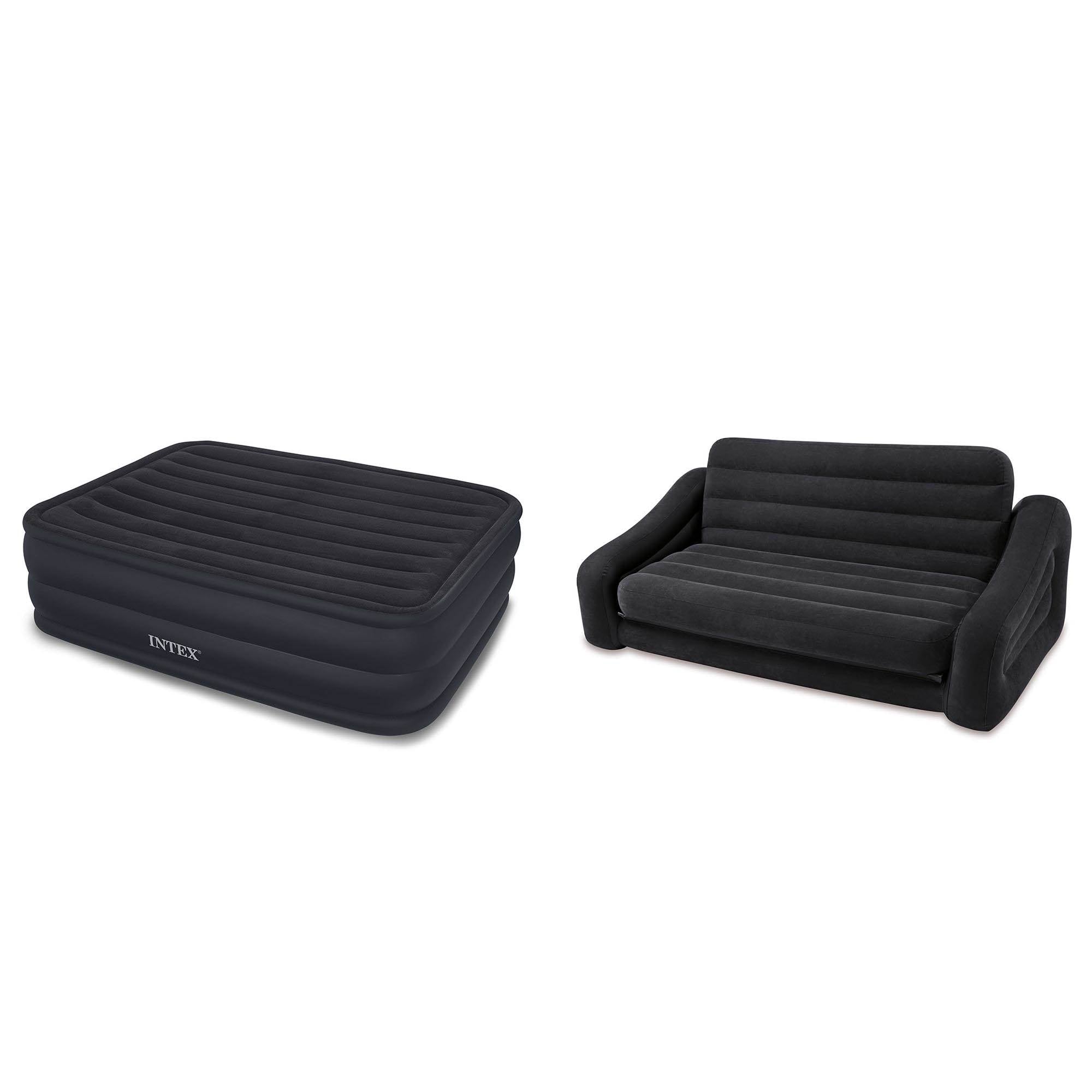 Intex Queen Raised Air Mattress w/ Built-In Pump + Queen Size Pull-Out Sofa Bed